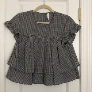 Zara Gingham Ruffle Sleeve Top